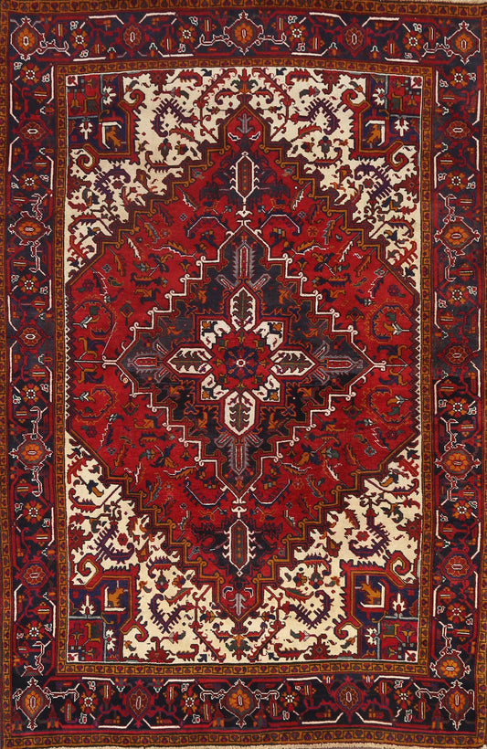 Hand-Knotted Heriz Persian Area Rug 7x9