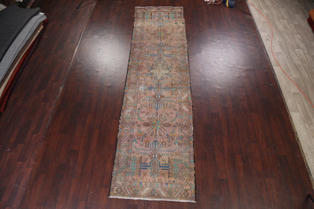 Distressed Tabriz Persian Runner Rug 4x14