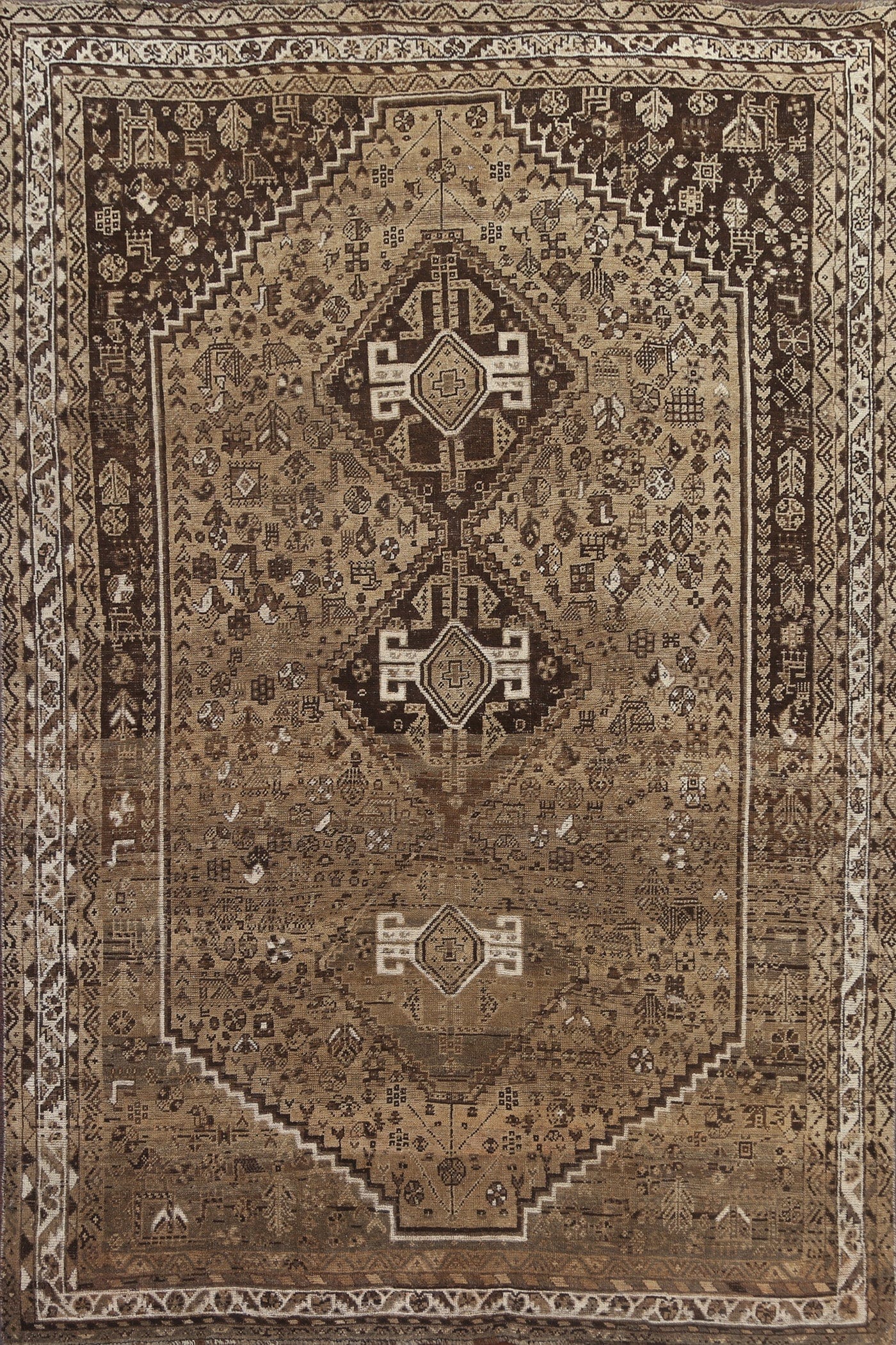 Antique Distressed Shiraz Wool Persian Area Rug 7x10