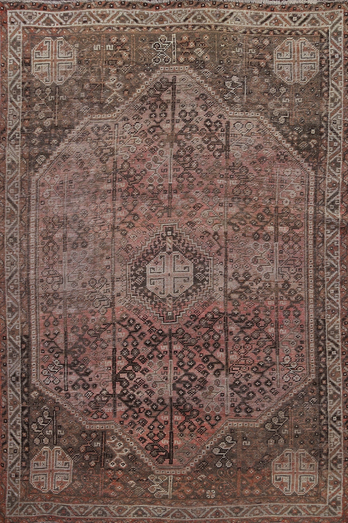 Antique Wool Qashqai Persian Rug 7x9