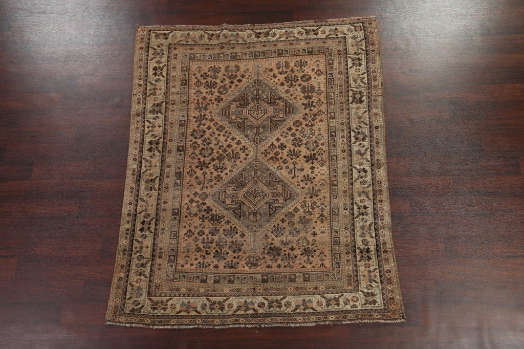 Antique Hand-Knotted Shiraz Persian Area Rug 5x7