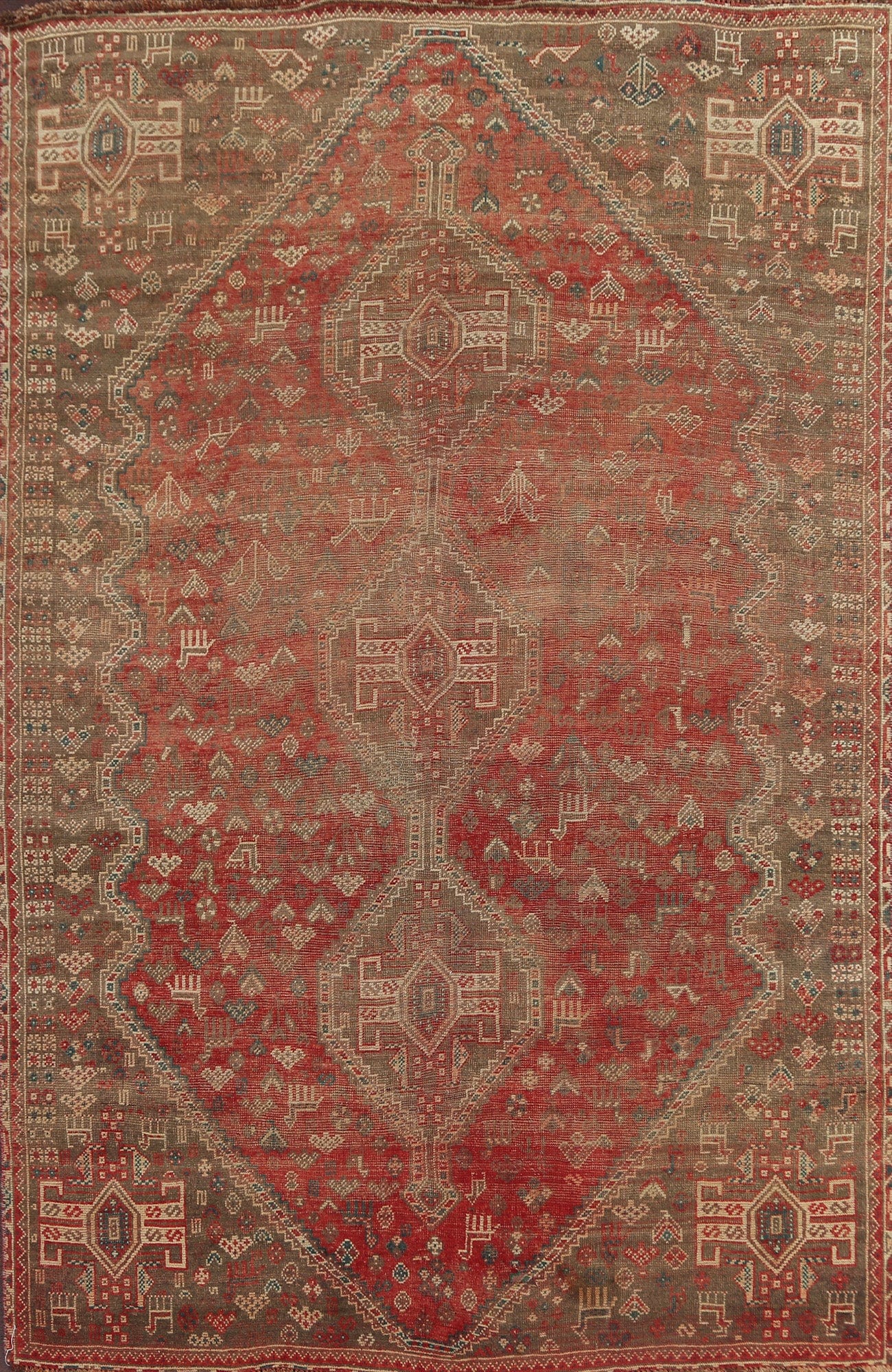 Antique Shiraz Wool Persian Area Rug 7x9