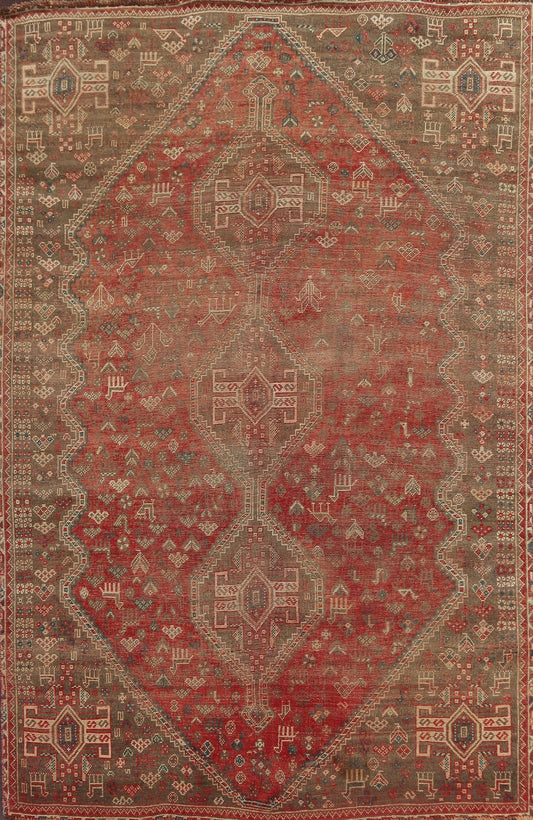 Antique Shiraz Wool Persian Area Rug 7x9