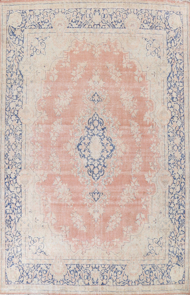 Muted Distressed Kerman Persian Wool Rug 10x13