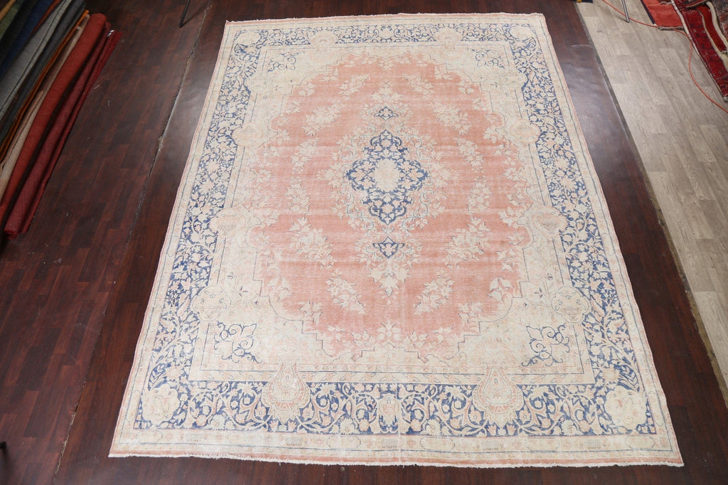 Muted Distressed Kerman Persian Wool Rug 10x13