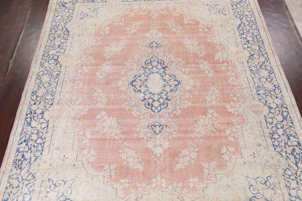 Muted Distressed Kerman Persian Wool Rug 10x13