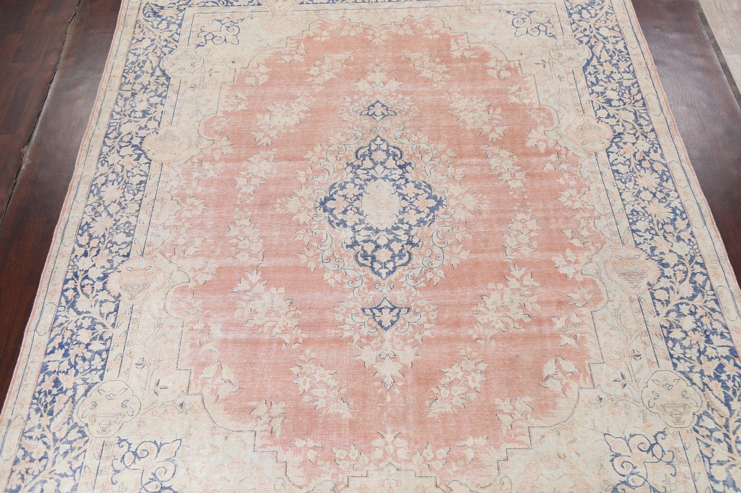 Muted Distressed Kerman Persian Wool Rug 10x13