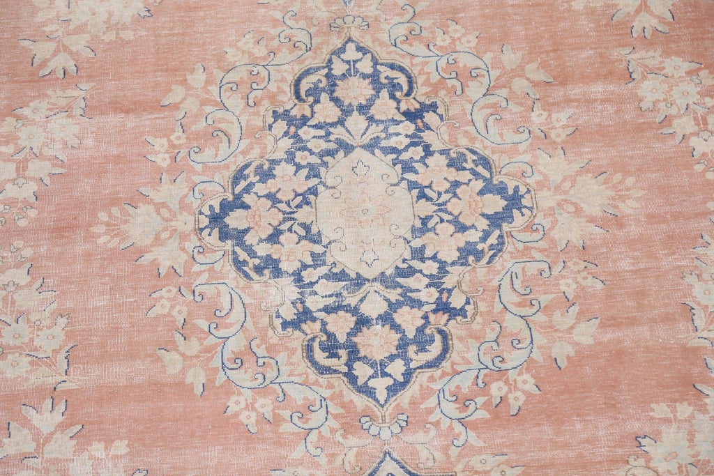 Muted Distressed Kerman Persian Wool Rug 10x13