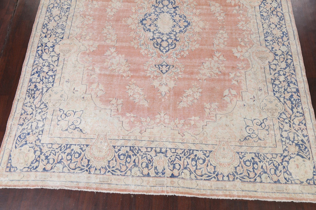 Muted Distressed Kerman Persian Wool Rug 10x13