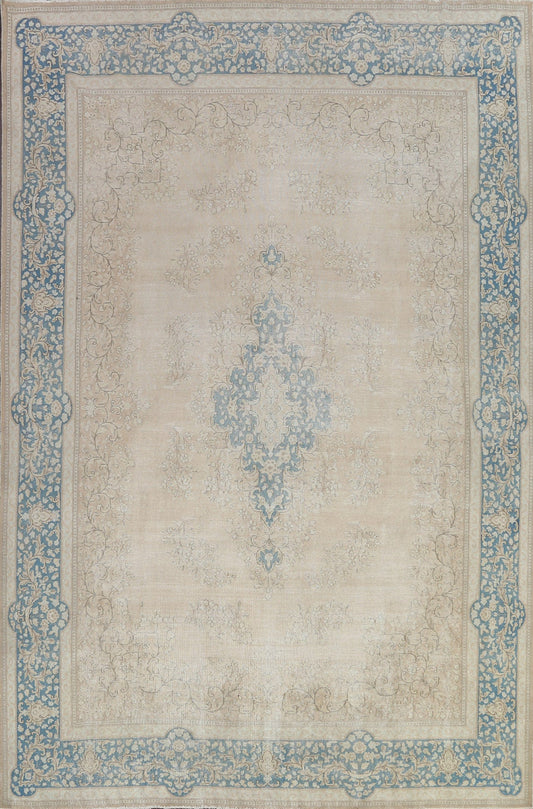 Muted Distressed Kerman Persian Area Rug 10x13