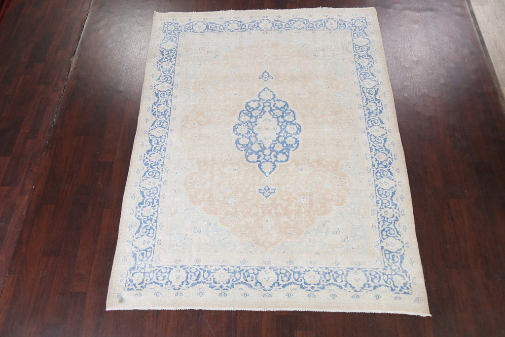 Muted Distressed Kerman Persian Area Rug 7x9