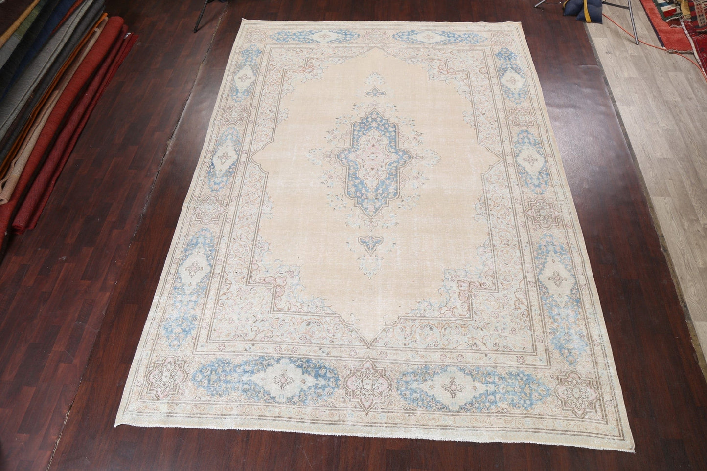 Muted Distressed Kerman Persian Area Rug 9x13