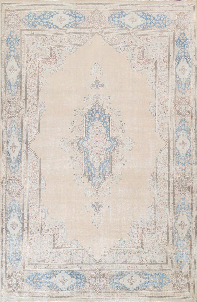 Muted Distressed Kerman Persian Area Rug 9x13