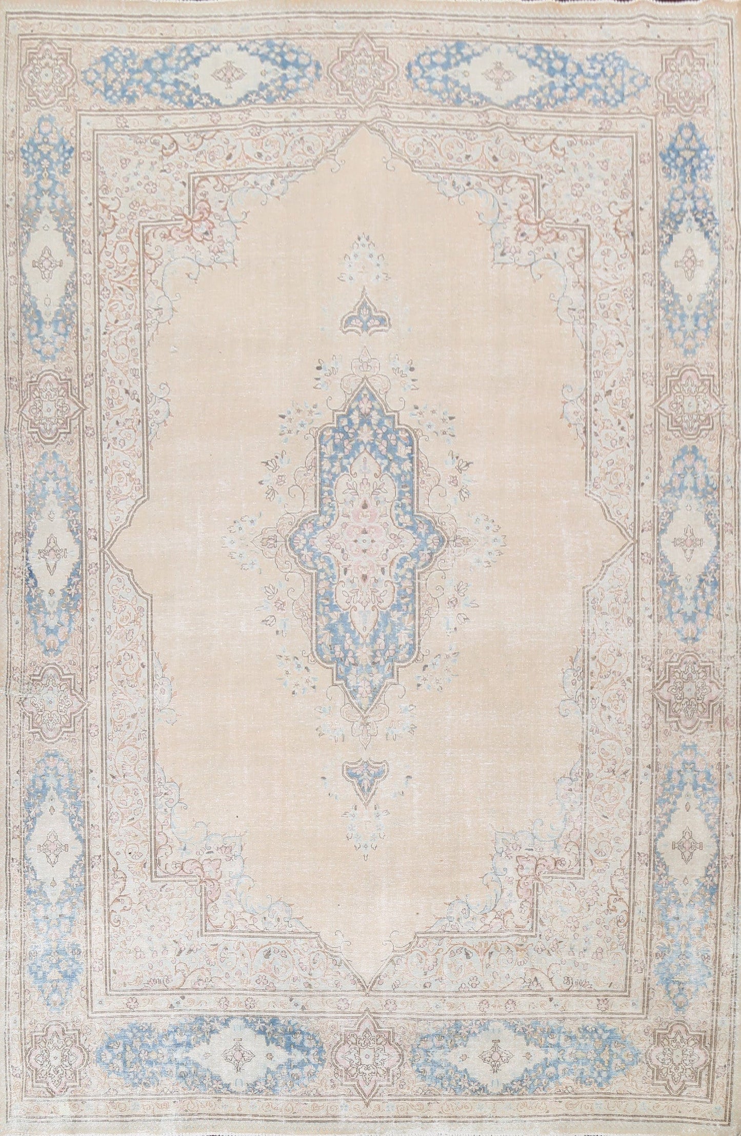 Muted Distressed Kerman Persian Area Rug 9x13