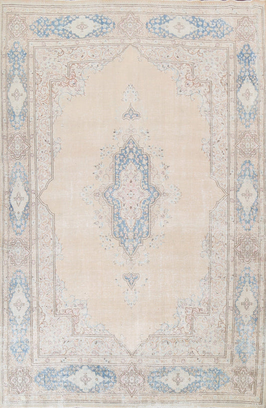 Muted Distressed Kerman Persian Area Rug 9x13