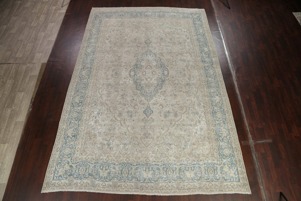 Muted Distressed Kerman Persian Rug 9x14