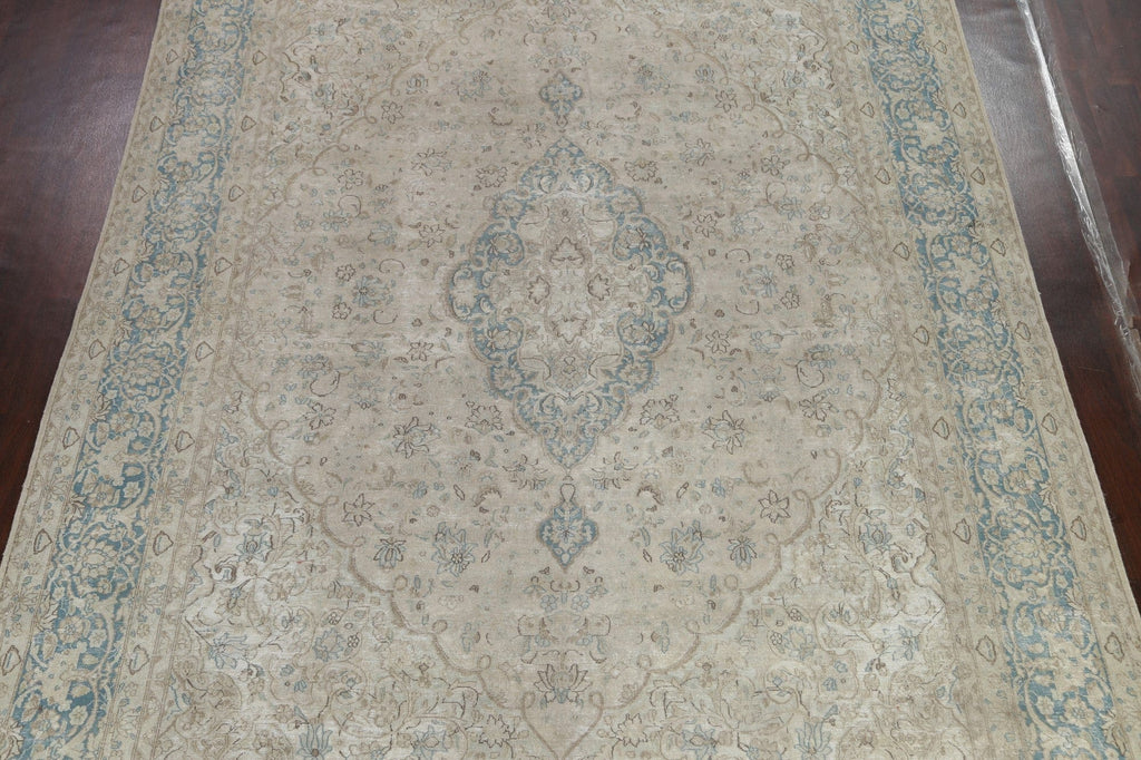 Muted Distressed Kerman Persian Rug 9x14