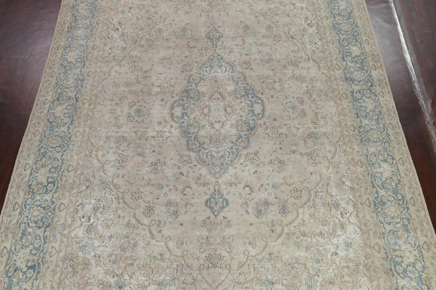 Muted Distressed Kerman Persian Rug 9x14