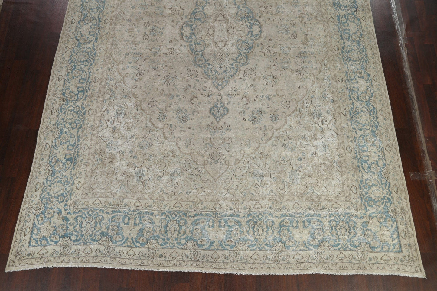 Muted Distressed Kerman Persian Rug 9x14