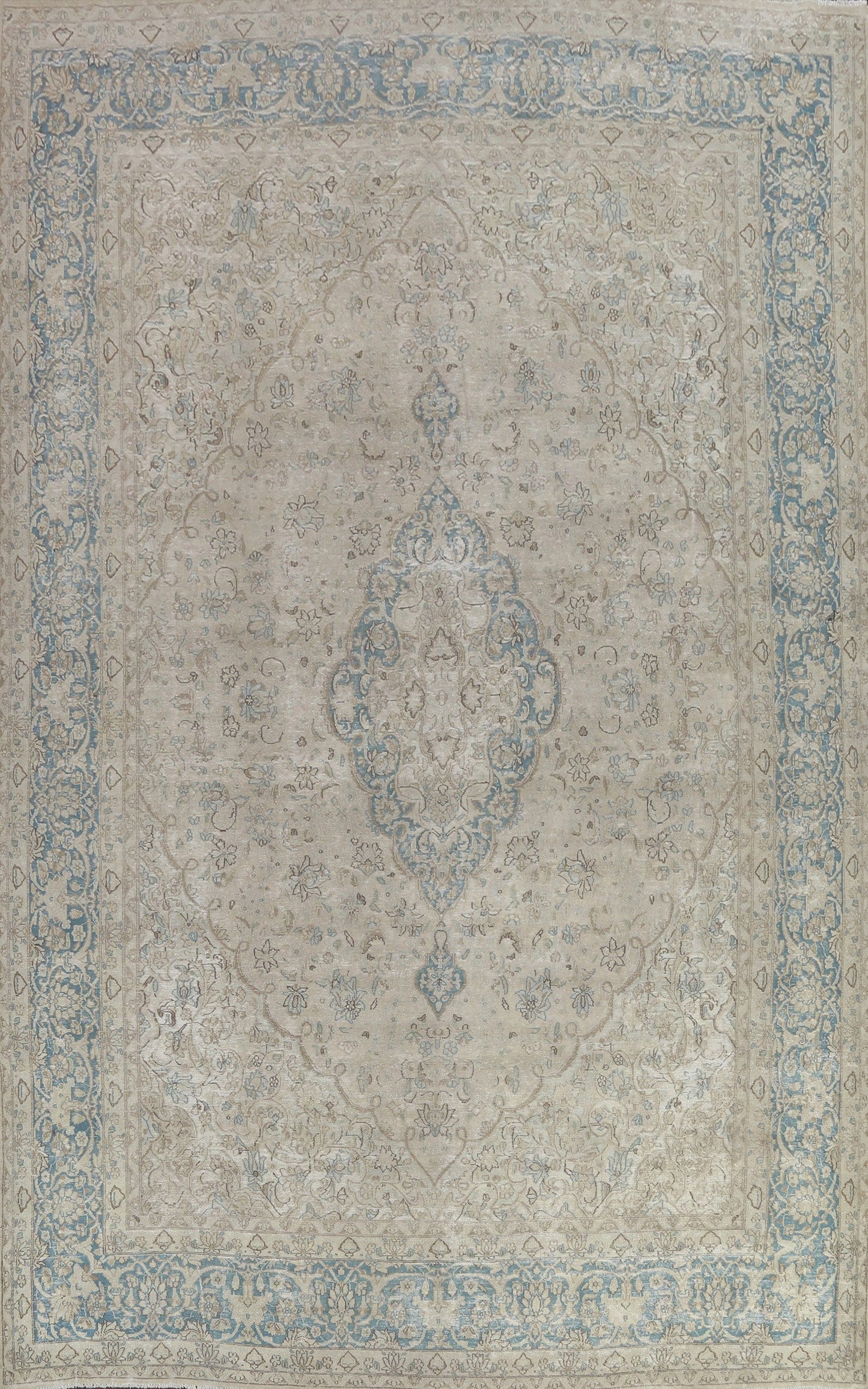 Muted Distressed Kerman Persian Rug 9x14