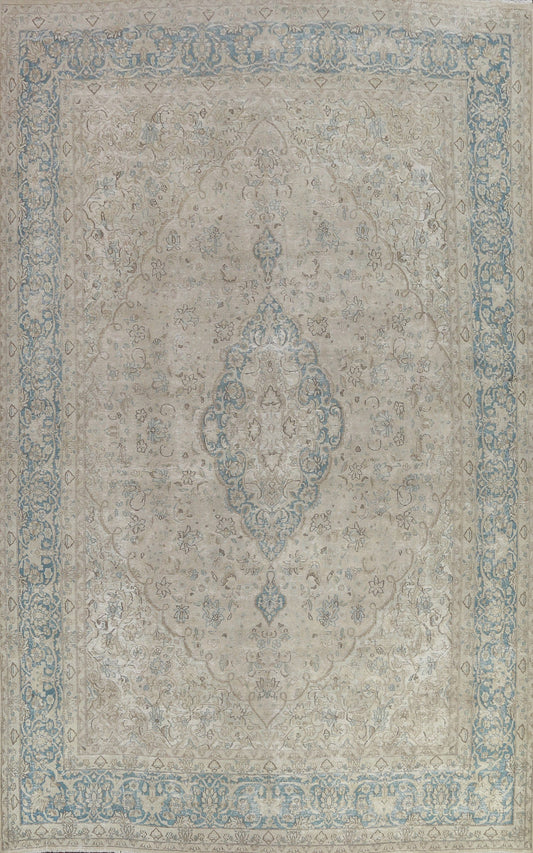 Muted Distressed Kerman Persian Rug 9x14