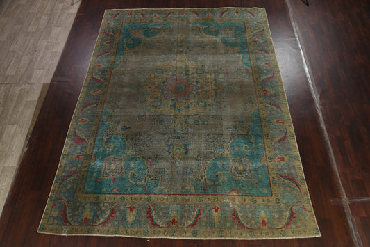 Distressed Over-Dyed Tabriz Persian Area Rug 9x13