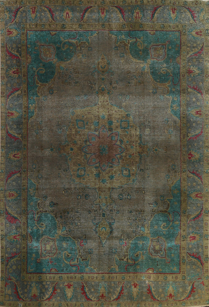 Distressed Over-Dyed Tabriz Persian Area Rug 9x13