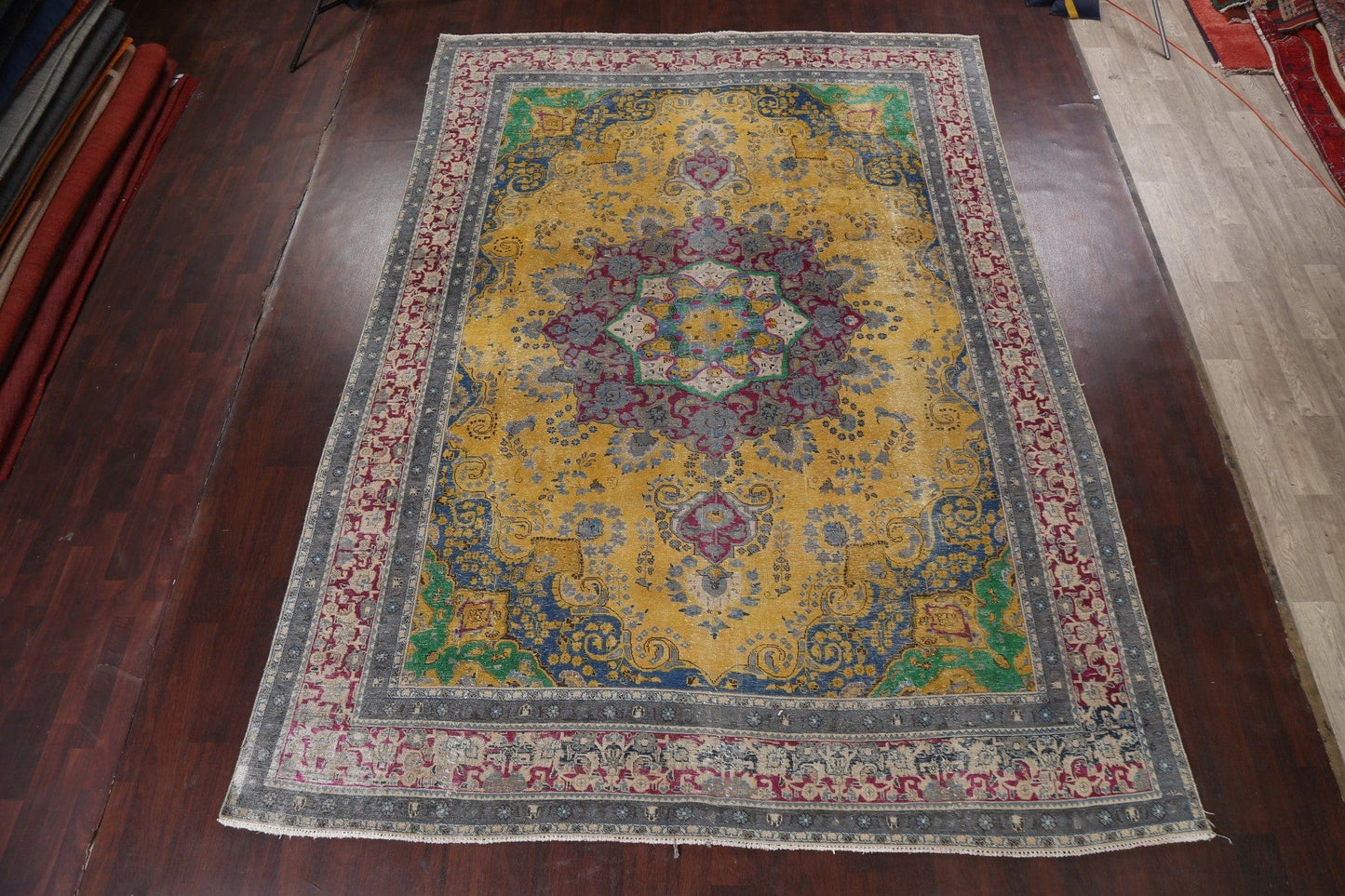 Distressed Over-Dyed Tabriz Persian Area Rug 9x13