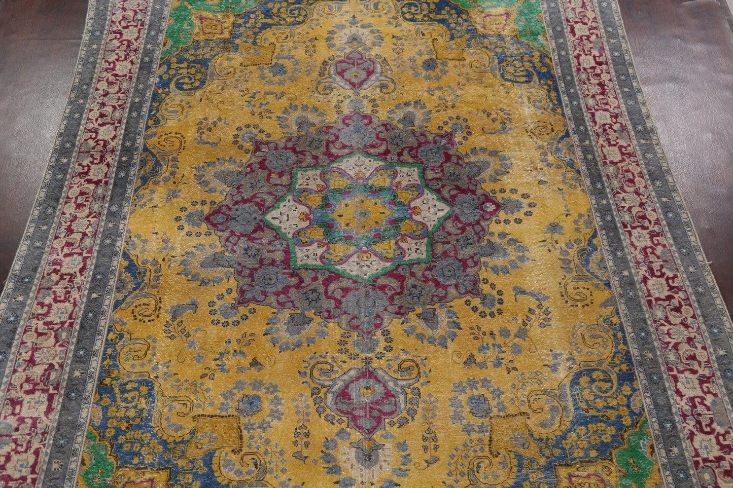 Distressed Over-Dyed Tabriz Persian Area Rug 9x13