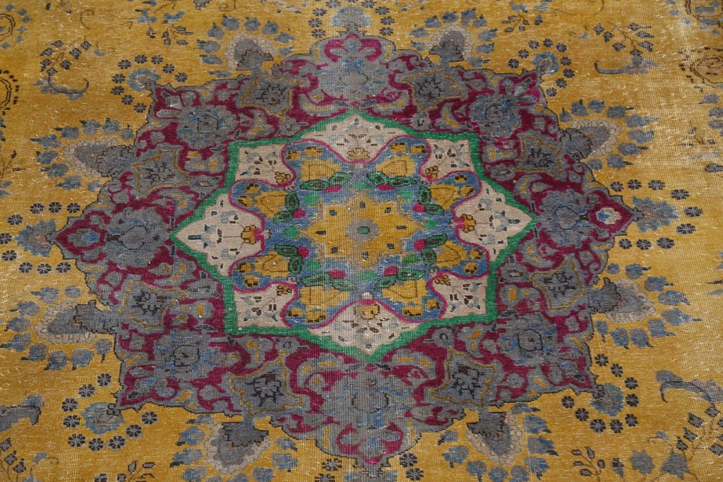 Distressed Over-Dyed Tabriz Persian Area Rug 9x13