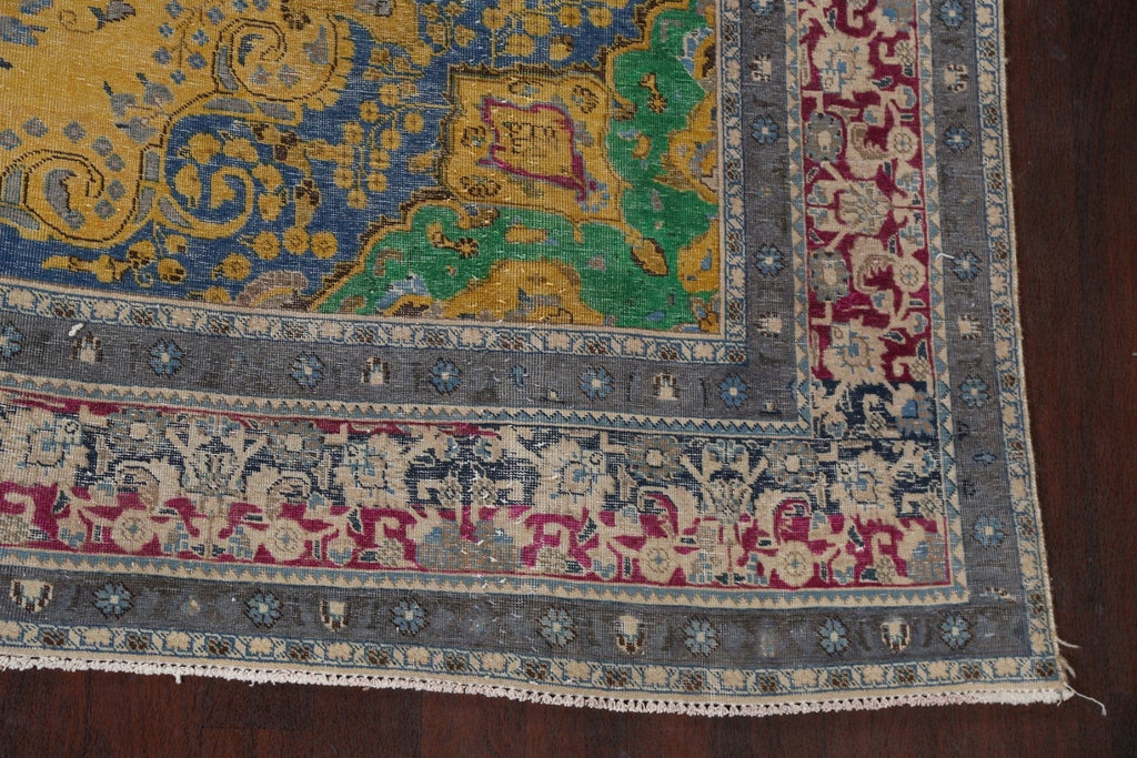 Distressed Over-Dyed Tabriz Persian Area Rug 9x13