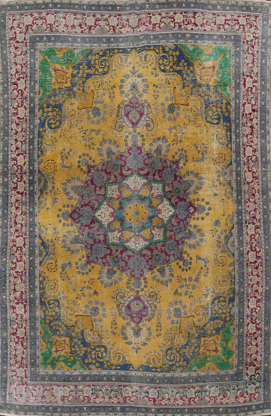 Distressed Over-Dyed Tabriz Persian Area Rug 9x13