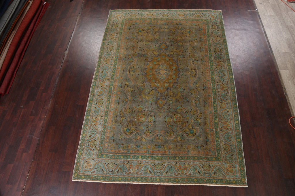 Distressed Over-Dyed Tabriz Persian Area Rug 8x11