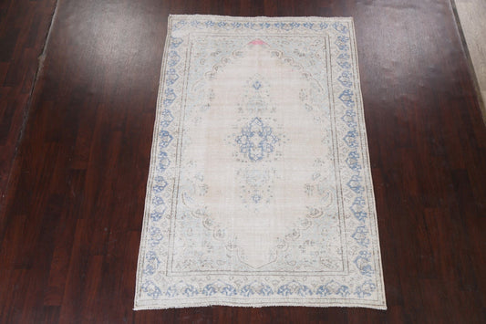 Muted Distressed Kerman Persian Area Rug 6x8