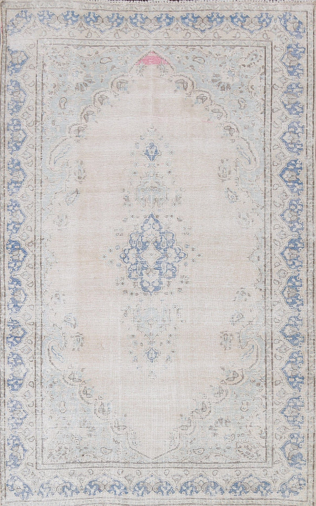 Muted Distressed Kerman Persian Area Rug 6x8