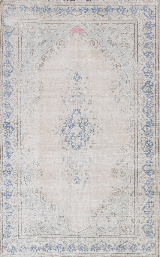 Muted Distressed Kerman Persian Area Rug 6x8