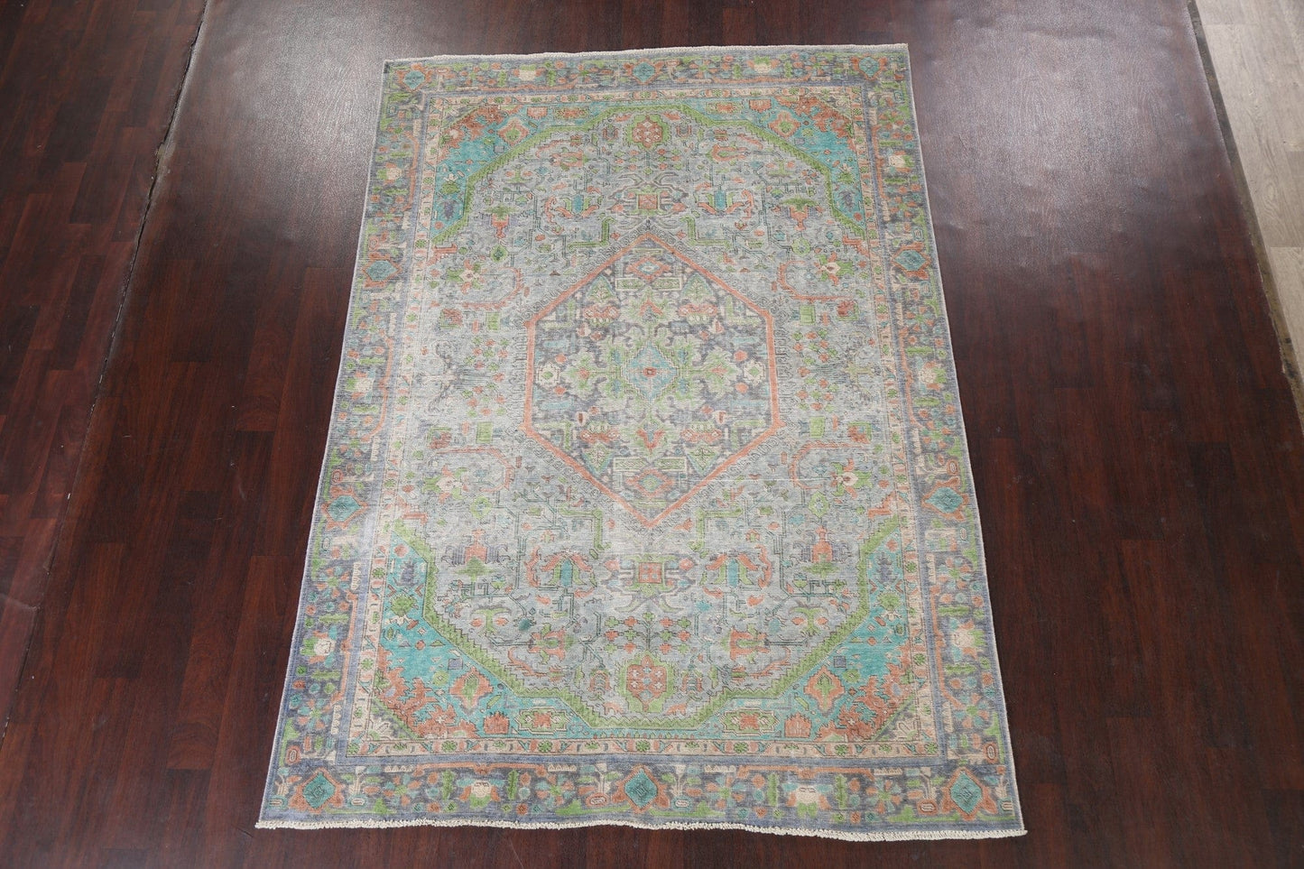 Muted Distressed Tabriz Persian Area Rug 6x9