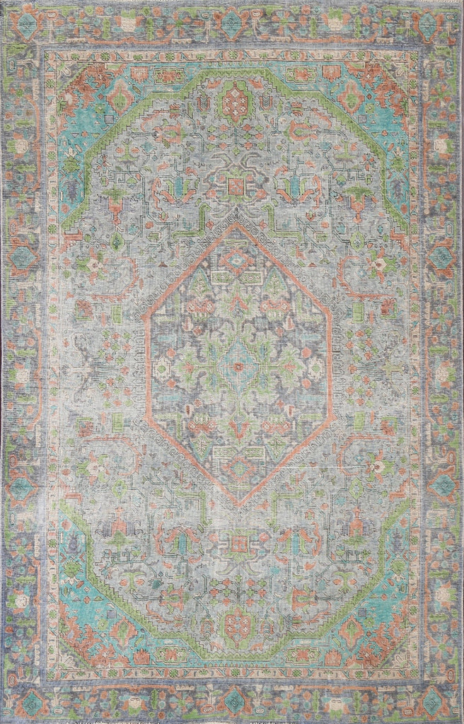 Muted Distressed Tabriz Persian Area Rug 6x9