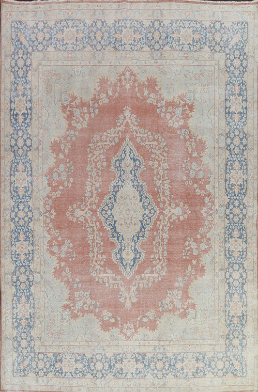 Muted Distressed Kerman Persian Area Rug 10x13