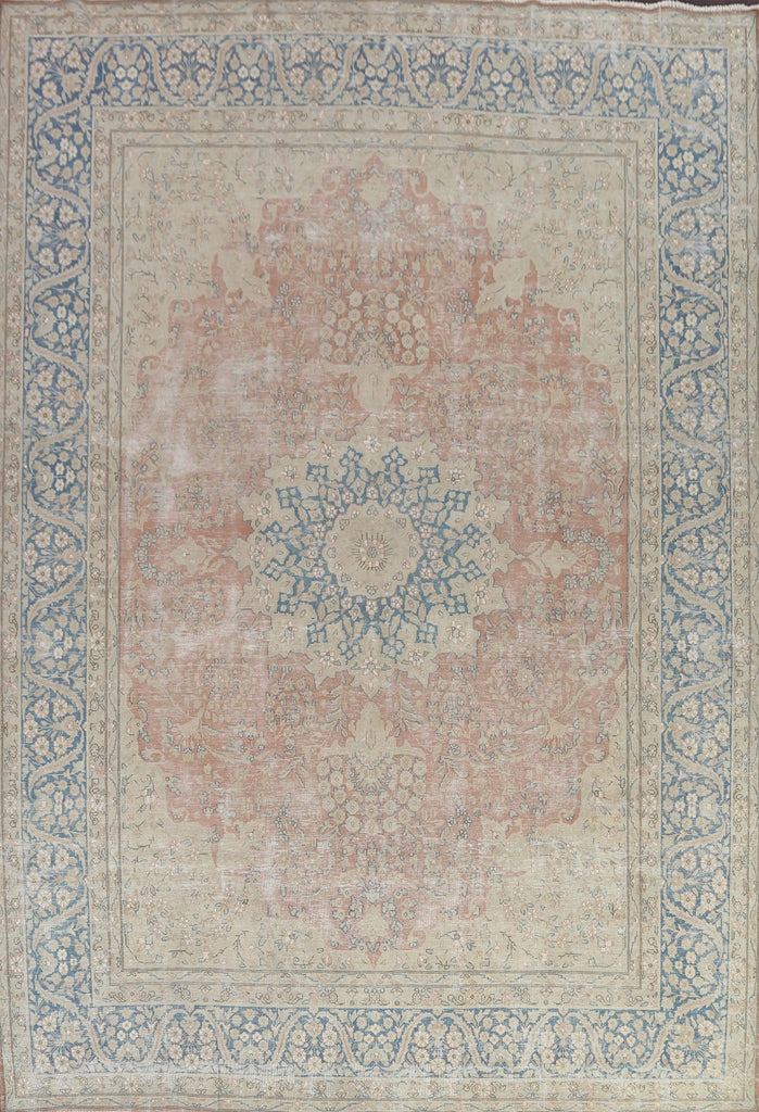 Muted Distressed Kerman Persian Area Rug 10x13