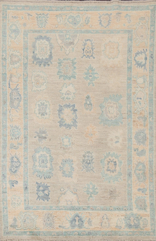 Muted Hand-Knotted Oushak Turkish Wool Rug 4x6