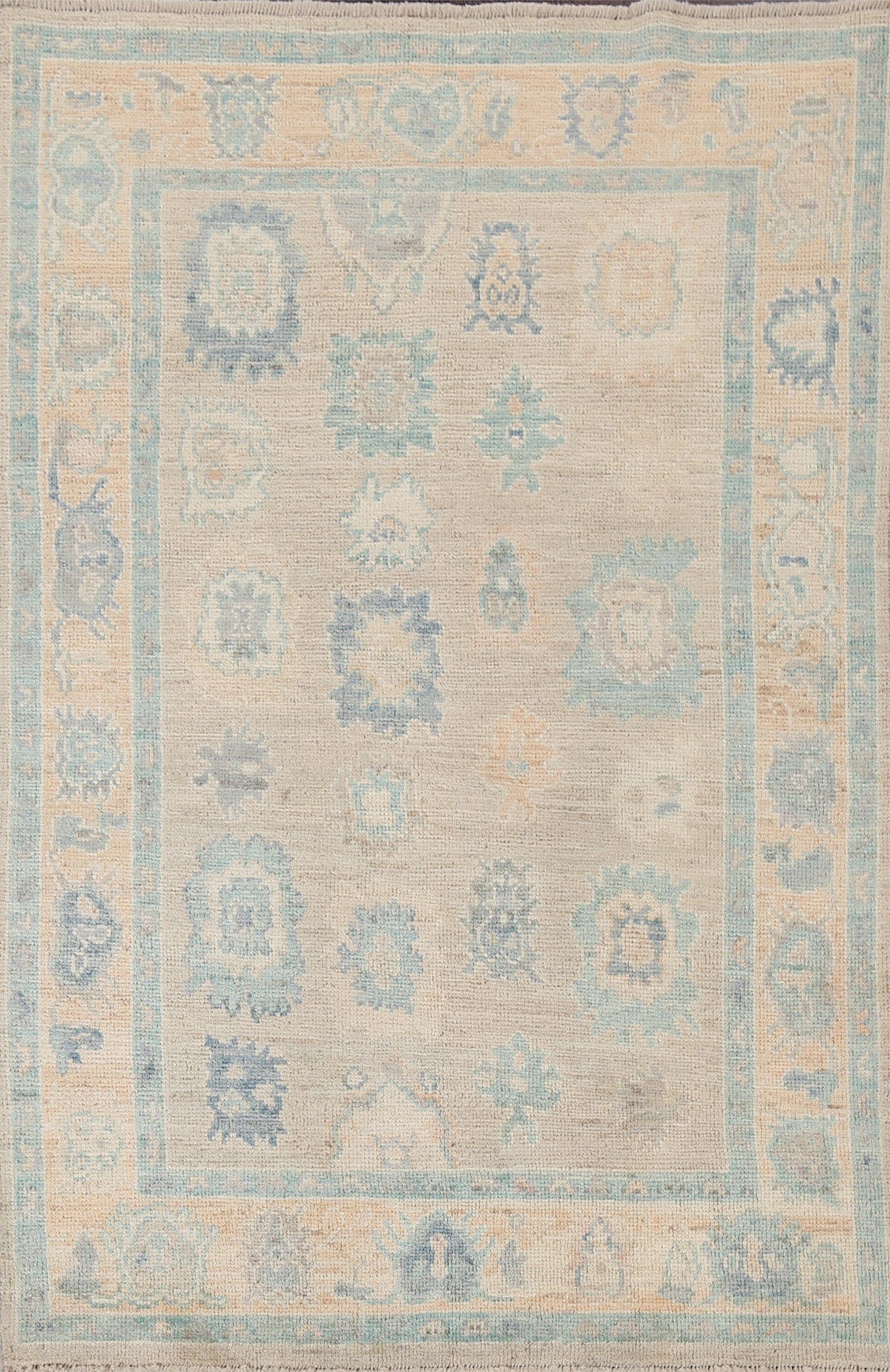 Muted Hand-Knotted Oushak Turkish Wool Rug 4x6