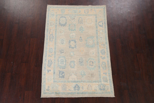 Muted Hand-Knotted Oushak Turkish Wool Rug 4x6