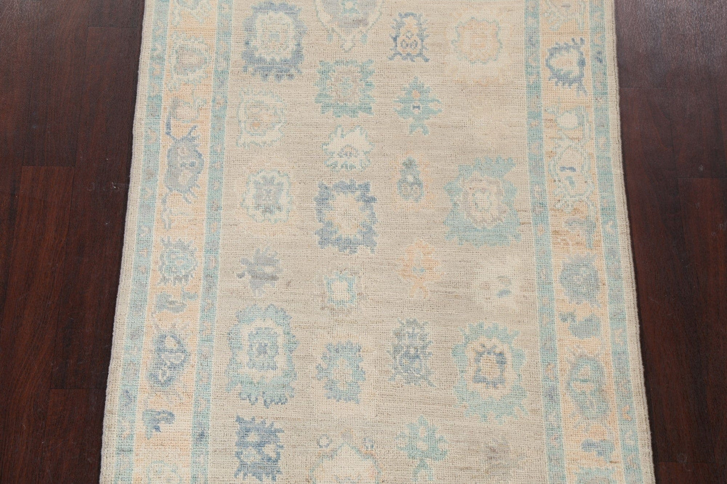 Muted Hand-Knotted Oushak Turkish Wool Rug 4x6