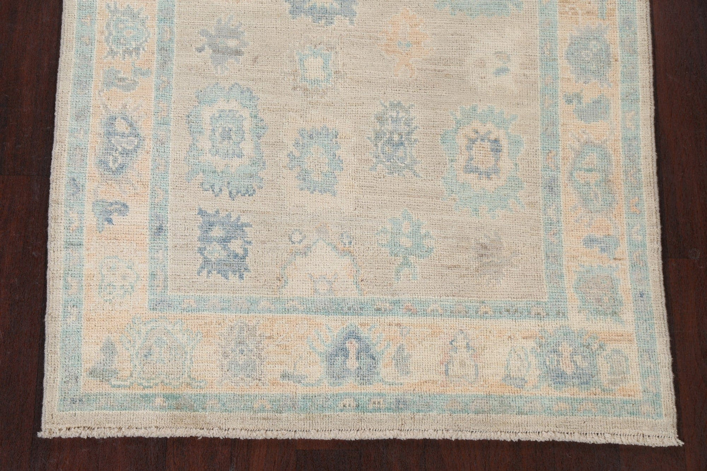 Muted Hand-Knotted Oushak Turkish Wool Rug 4x6