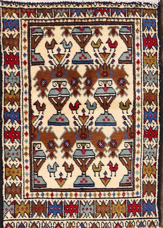 Tribal Ivory Hamedan Malayer Persian Wool Rug 2x3