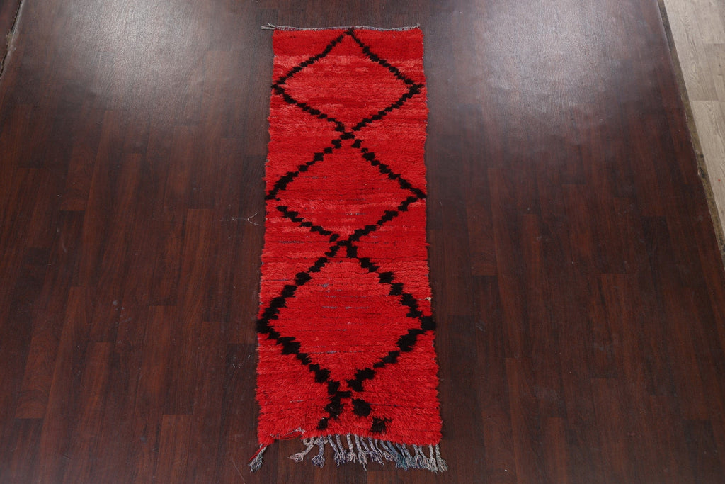 Vintage Moroccan Red Runner Rug 3x7