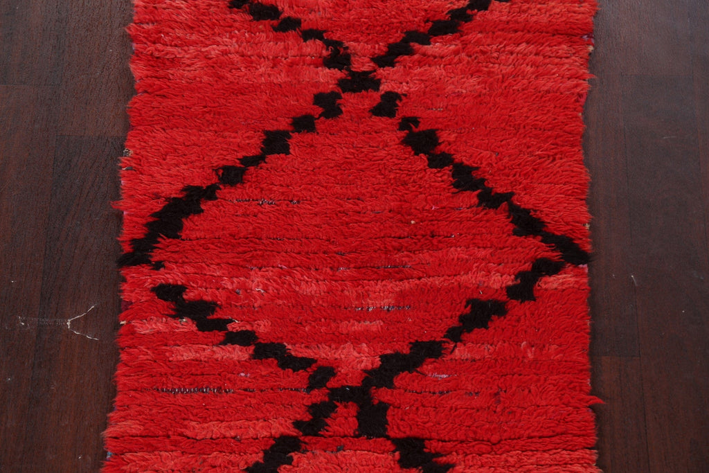 Vintage Moroccan Red Runner Rug 3x7