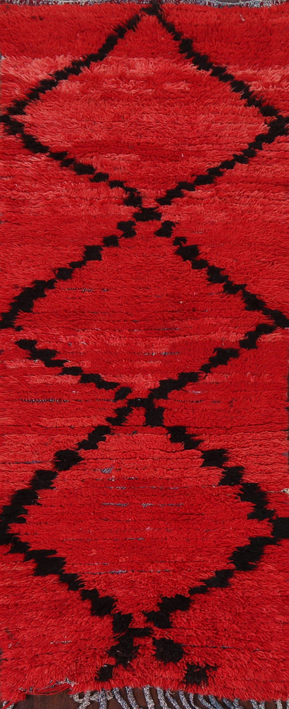 Vintage Moroccan Red Runner Rug 3x7