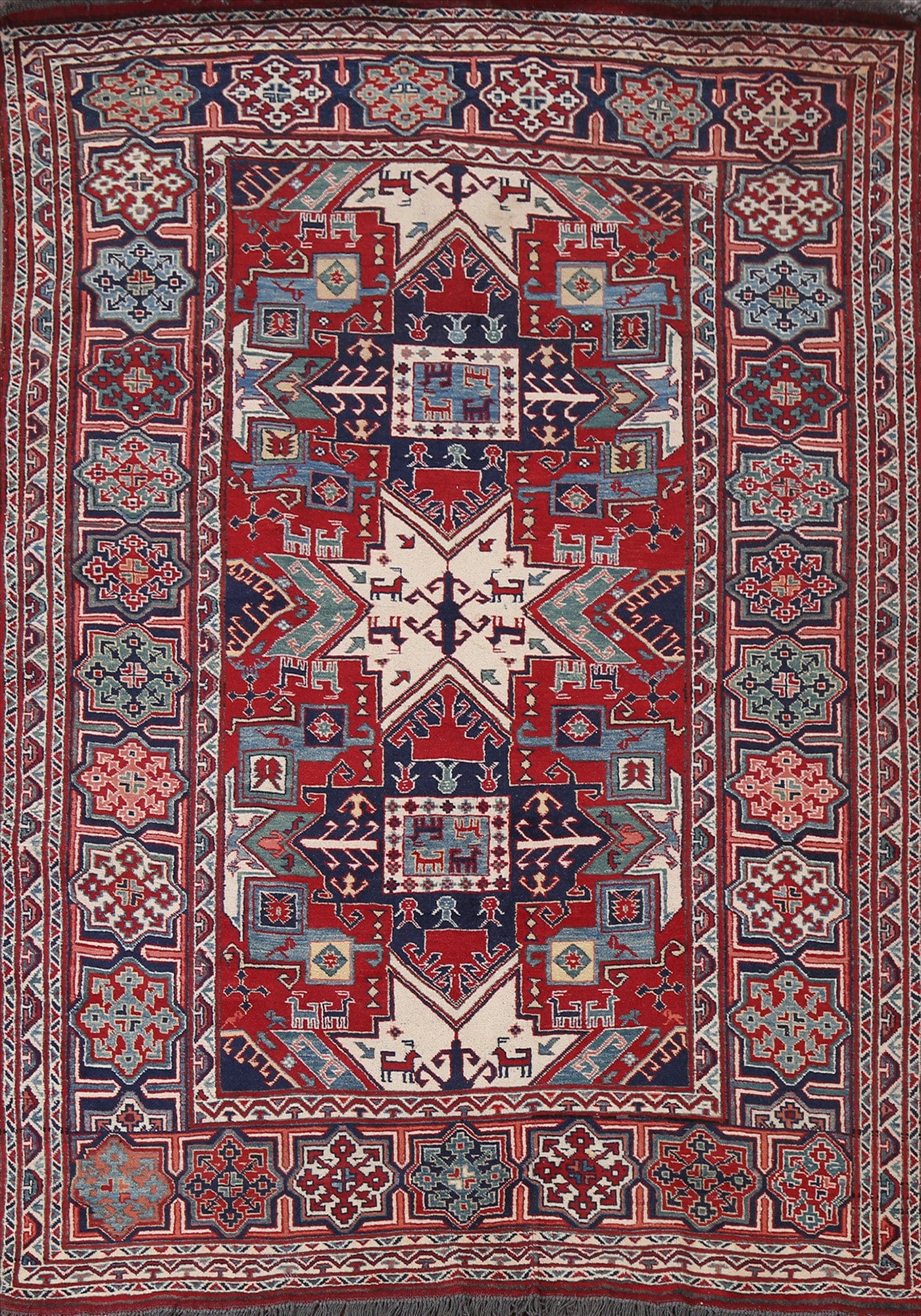 Handmade Kazak Wool Area Rug 5x8